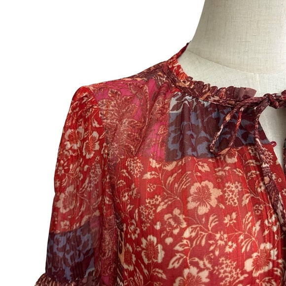 Frye and Co Patchwork Floral Combo Long Ruffled Sleeve Blouse Top Size Small - Picture 5 of 8